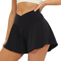 crossover athletic shorts for women 2 in 1 flowy running shorts with pockets spandex butterfly workout tennis skorts