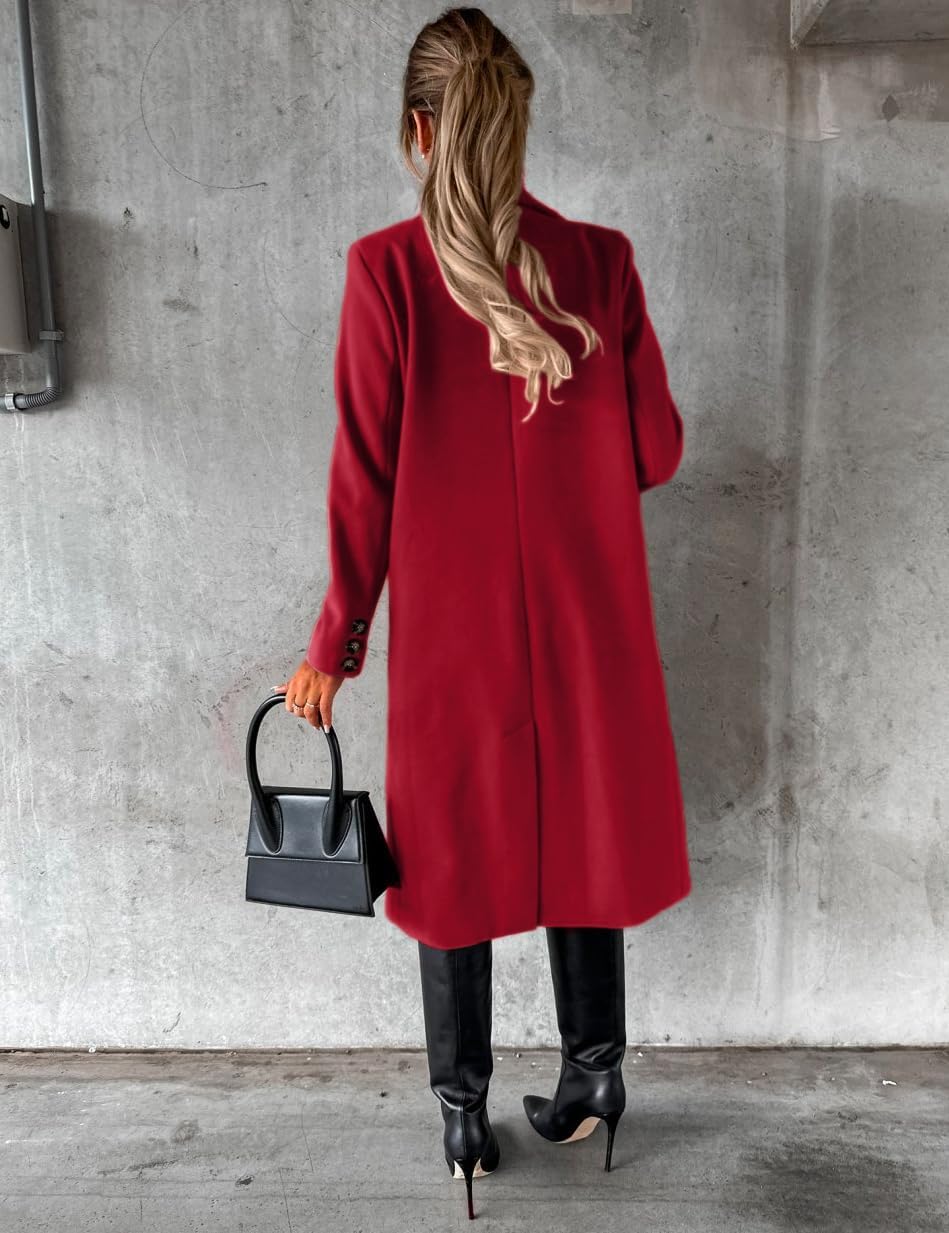Womens Long Wool Coat Double Breasted Trench Coat Fall Winter Clothes